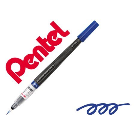 Pincel com Tinta A Base de Agua Pentel Gfl Azul Ponta de Nylon Portatil com Tampa Recarregavel