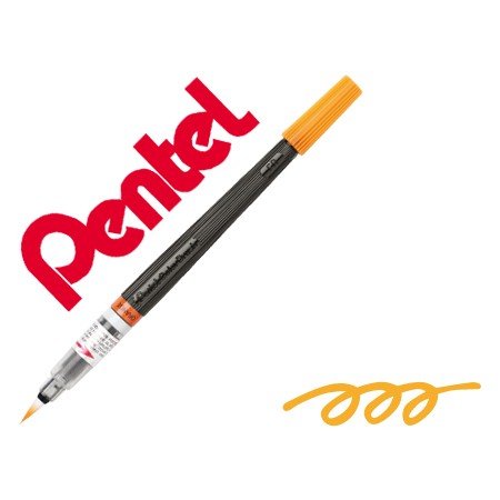 Pincel com Tinta A Base de Agua Pentel Gfl Laranja Ponta de Nylon Portatil com Tampa Recarregavel
