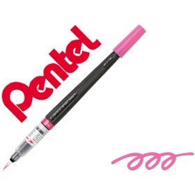 Pincel com Tinta A Base de Agua Pentel Gfl Rosa Ponta de Nylon Portatil com Tampa Recarregavel