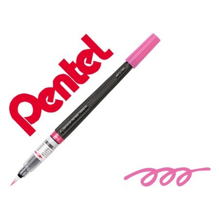 Pincel com Tinta A Base de Agua Pentel Gfl Rosa Ponta de Nylon Portatil com Tampa Recarregavel