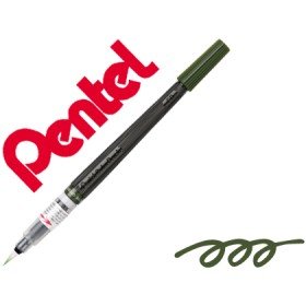 Pincel com Tinta A Base de Agua Pentel Gfl Verde Azeitona Ponta de Nylon Portatil com Tampa