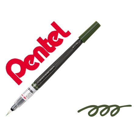 Pincel com Tinta A Base de Agua Pentel Gfl Verde Azeitona Ponta de Nylon Portatil com Tampa
