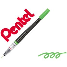 Pincel com Tinta A Base de Agua Pentel Gfl Verde Claro Ponta de Nylon Portatil com Tampa Recarregavel