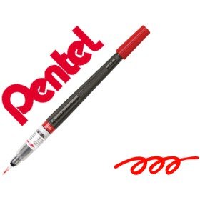 Pincel com Tinta A Base de Agua Pentel Gfl Vermelho Ponta de Nylon Portatil com Tampa Recarregavel