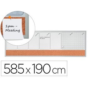 Planificador Semanal Nobo Magnetico + Tabuleiro de Cortica Horizontal com Moldura de Aluminio 585X190 Mm