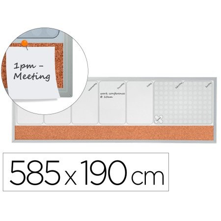 Planificador Semanal Nobo Magnetico + Tabuleiro de Cortica Horizontal com Moldura de Aluminio 585X190 Mm