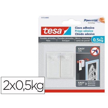 Prego Autoadesivo Tesa Fixacao Ate 0,5 Kg Uso Paredes Pintadas Removivel Blister de 2 Unidades