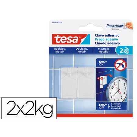 Prego Autoadesivo Tesa Fixacao Ate 2 Kg Uso Azulejos Removivel Blister de 2 Unidades