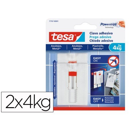 Prego Autoadesivo Tesa Fixacao Ate 4 Kg Uso Azulejos Removivel Blister de 2 Unidades