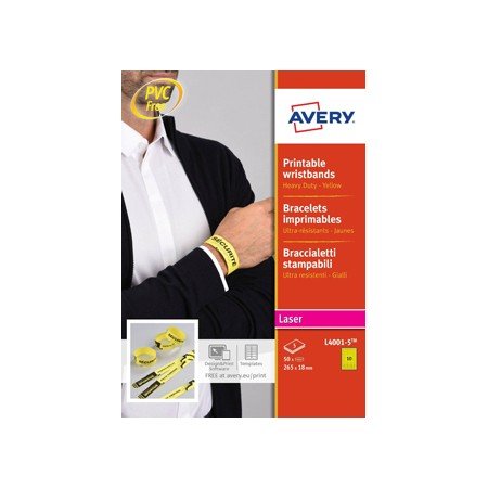 Pulseira Identificativa Avery Polietileno Amarelo Fluorescente Imprimivel Laser 265X18 Mm Pack de 50 Unidades