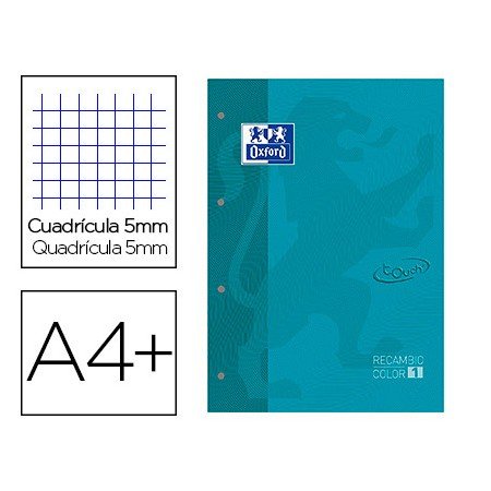 Recarga Color 1 Oxford Din A4+ 80 Folhas 90 Gr Quadricula 5 Mm Capa Suave 4 Furos Aqua Touch