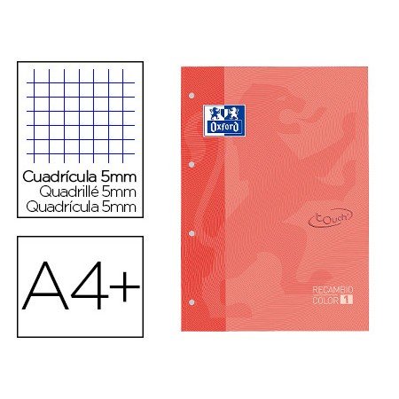 Recarga Color 1 Oxford Din A4+ 80 Folhas 90 Gr Quadricula 5 Mm Capa Suave 4 Furos Coral Touch