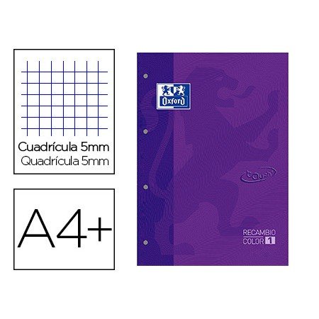 Recarga Color 1 Oxford Din A4+ 80 Folhas 90 Gr Quadricula 5 Mm Capa Suave 4 Furos Lilas Touch