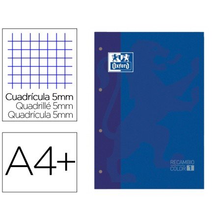 Recarga Cor 1 Oxford Din A4+ 80 Folhas 90 Gr Quadricula 5 Mm 4 Furos Cor Azul Escuro