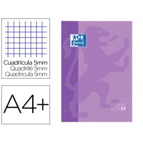 Recarga Cor 1 Oxford Din A4+ 80 Folhas 90 Gr Quadricula 5 Mm 4 Furos Cor Lilas