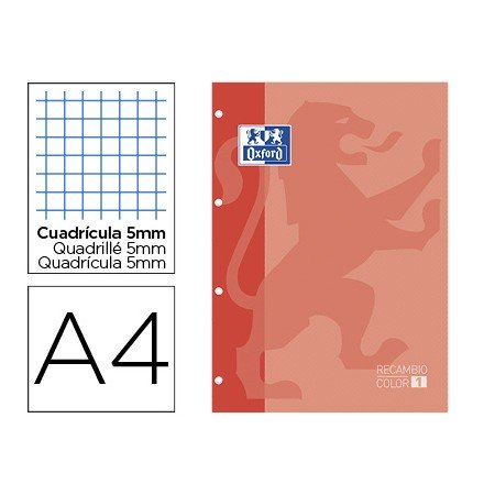 Recarga Cor Oxford Din A4 80 Folhas Quadricula 5 Mm 4 Furos Pessego