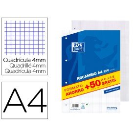 Recarga Oxford Din A4 200 + 50 Folhas Gratis Quadricula 4 Mm com Margem
