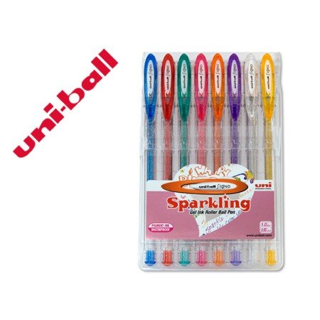 Roller Uni Ball Um-120 Sign0 0,7 Mm Tinta Gel Estojo de 8 Cores com Purpurina