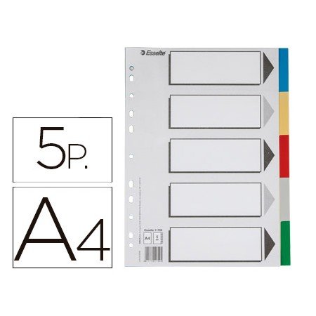 Separador Esselte de Plastico Conjunto de 5 Separadores de Cores Din A4 com 5 Cores Multiperfurado