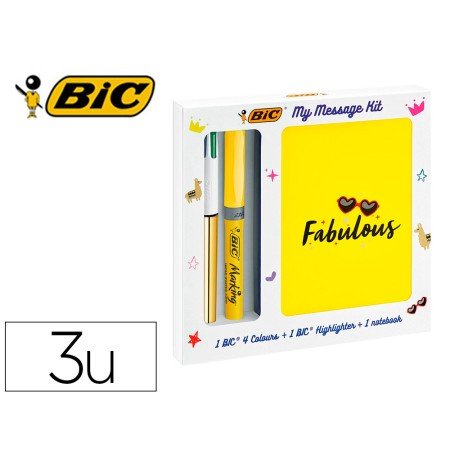 Set Escrita Bic 1 Quatro Cores Shine + 1 Fluor Grip Pastel + 1 Notebook