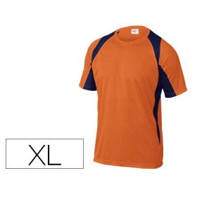T-Shirt Deltaplus Poliester Manga Curta Colarinho Redondo Tratamento Secagem Rapida Cor Laranja-Marinho Formato Xl