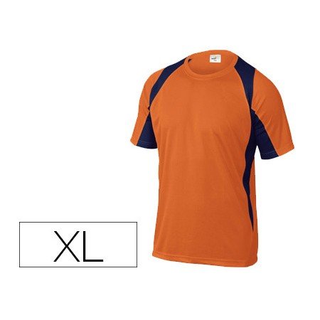 T-Shirt Deltaplus Poliester Manga Curta Colarinho Redondo Tratamento Secagem Rapida Cor Laranja-Marinho Formato Xl