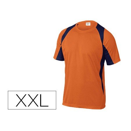 T-Shirt Deltaplus Poliester Manga Curta Colarinho Redondo Tratamento Secagem Rapida Cor Laranja-Marinho Formato Xxl