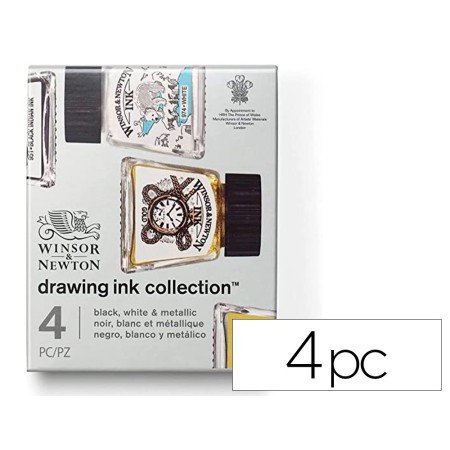 Tinta Caligrafica Winsor&Newton Conjunto de 4 Frascos Cores Metalicos 14 Ml