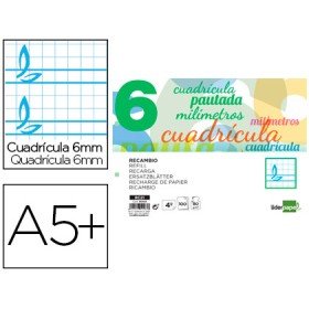 Recambio Cuarto 100 Hojas 70G/M2 Cuadro Pautado 6 Mm Con Margen 2 Taladros Apaisado