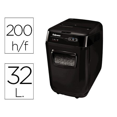 Destruidora de Documentos Fellowes Automax 200M Capacidade de Corte 200 Folhas Particulas Destroi Agrafes Clips Cartoes