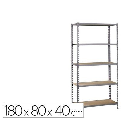 Estante Metalica Simonrack Mader Click Mini 5/400 Cor Cinza/Madeira 5 Prateleiras 150 Kg Por Prateleiras 180X80X40 Cm