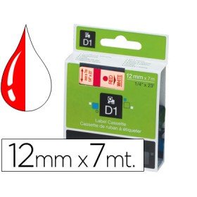 Fita Dymo D1 Vermelho-Branco 12 Mm x 7 Mt
