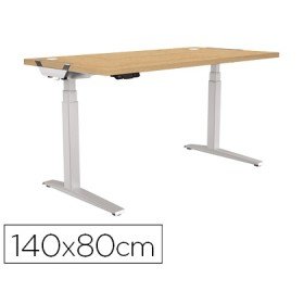 Mesa de Escritorio Fellowes Levado Base Metal Aco Pintado Sistema Eletrico Regulavel Altura Tabuleiro Arce 140 x 80 Cm