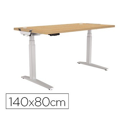 Mesa de Escritorio Fellowes Levado Base Metal Aco Pintado Sistema Eletrico Regulavel Altura Tabuleiro Arce 140 x 80 Cm