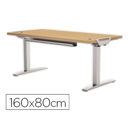 Mesa de Escritorio Fellowes Levado Base Metal Aco Pintado Sistema Eletrico Regulavel Altura Tabuleiro Arce 160 x 80 Cm