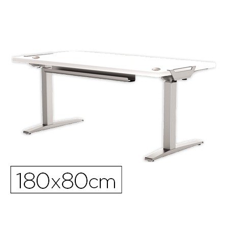 Mesa de Escritorio Fellowes Levado Base Metal Aco Pintado Sistema Eletrico Regulavel Altura Tabuleiro Branco 180 x 80 Cm