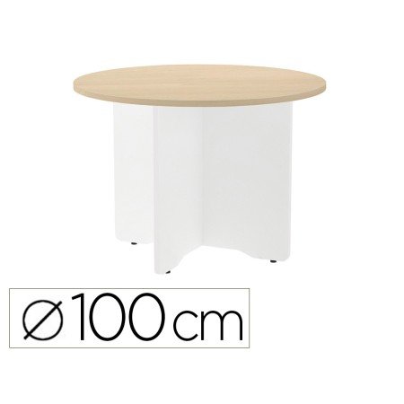 Mesa de Reunioes Rocada Redonda 3005Aw01 Estrutura Madeira Sobre Laminas Cor Branco Tabuleiro Faia 100Cm Diametro