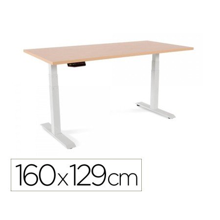Mesa Rocada Regulavel em Altura Electricamente Ate 129 Cm Estrutura de Aco No Tampo 160 Cm Cor Faia