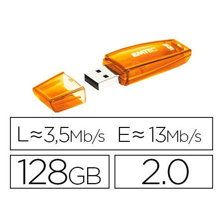 Pen Drive Emtec Flash C410 128 Gb 2.0 Laranja