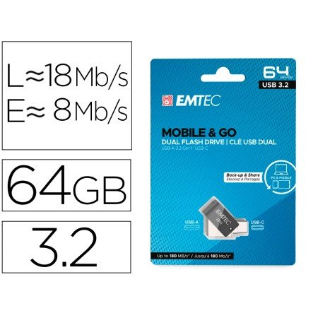 Pen Drive Emtec USB 3.2 Dual Mobile & Go Type-C /Usb 64 Gb