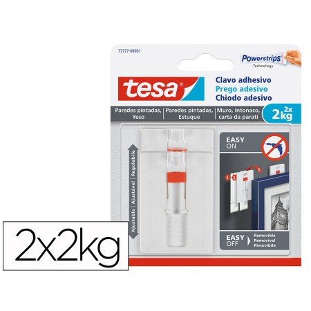 Prego Autoadesivo Tesa Fixacao Ate 2 Kg Uso Paredes Pintadas Removivel Blister de 2 Unidades