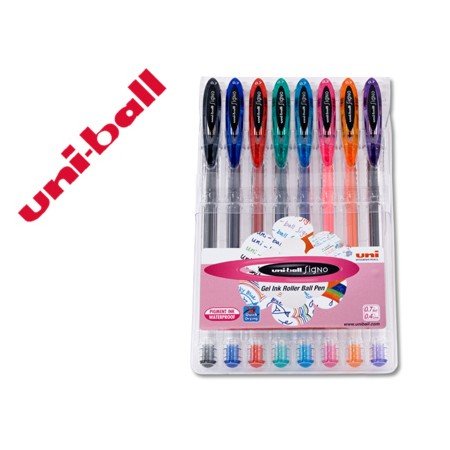 Roller Uni Ball Um-120 Sign0 0,7 Mm Tinta Gel Estojo de 8 Cores Basicas