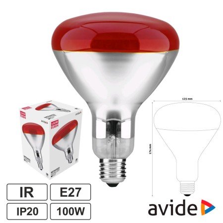 Lâmpada E27 100W Infravermelhos Topo Vermelho Avide