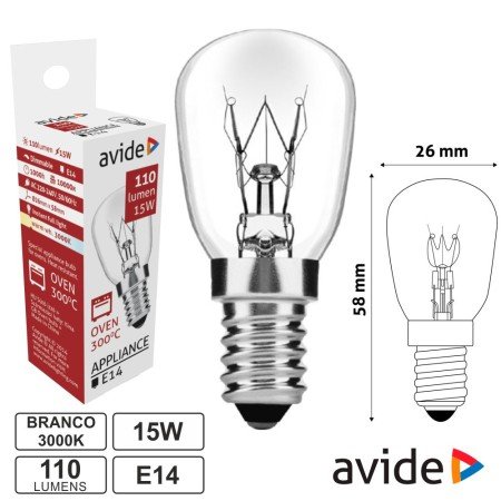 Lâmpada E14 15W 230V 300ºc P/ Fornos Avide