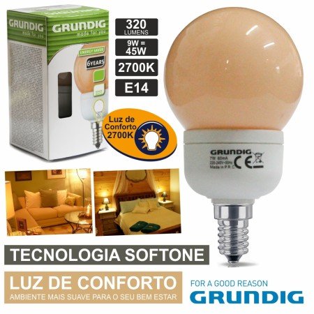 Lâmpada E14 9W45W 230V Eco Tec. Softone 320Lm Grundig