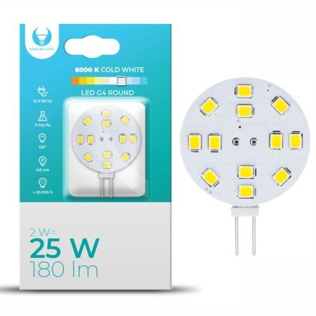 Lâmpada G4 2W 12V Redonda 6000K 180Lm