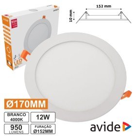 Painel Leds Redondo 12W 170Mm 4000K 950Lm Avide