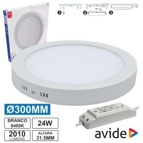 Painel Leds Redondo Superfície 24W 300Mm 6400K 2010Lm Avide
