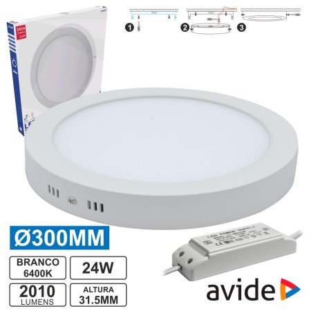 Painel Leds Redondo Superfície 24W 300Mm 6400K 2010Lm Avide