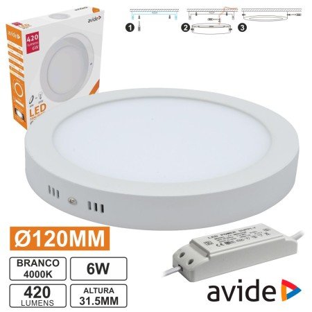 Painel Leds Redondo Superfície 6W 120Mm 4000K 420Lm Avide